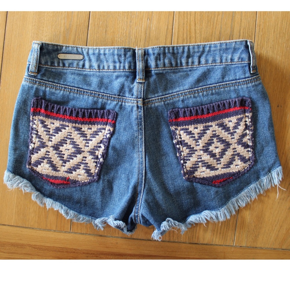 P.S. Erin Wasson Boho Embroidered Shortie Vintage Jean Shorts 28 6 - Picture 5 of 8
